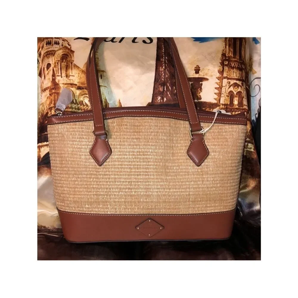 St. John’s Bay Classic Crafted Straw Leather Combo Westbrooke Satchel
